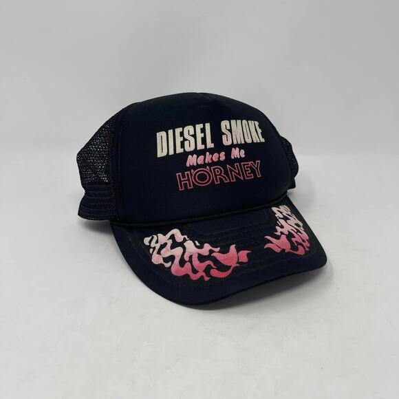 Vintage Otto Black Pink Red ‘Diesel Smoke‎ Makes Me Horney’ Trucker Hat - Picture 2 of 6